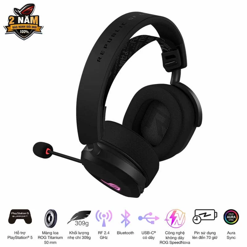 ASUS ROG Pelta Black Wireless Gaming Headset - Tri-mode connectivity, AuraSync, 309g, 50mm Titanium Drivers 5 ASUS ROG Pelta Black Wireless Gaming Headset - Tri-mode connectivity, AuraSync, 309g, 50mm Titanium Drivers - Ảnh 5