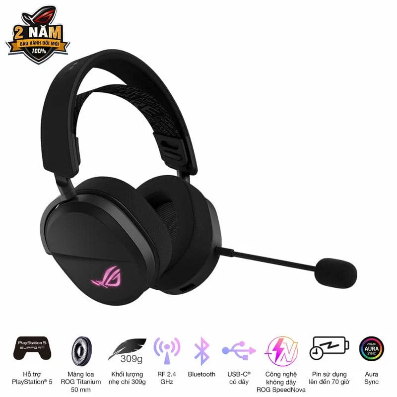 ASUS ROG Pelta Black Wireless Gaming Headset - Tri-mode connectivity, AuraSync, 309g, 50mm Titanium Drivers 6 ASUS ROG Pelta Black Wireless Gaming Headset - Tri-mode connectivity, AuraSync, 309g, 50mm Titanium Drivers - Ảnh 6