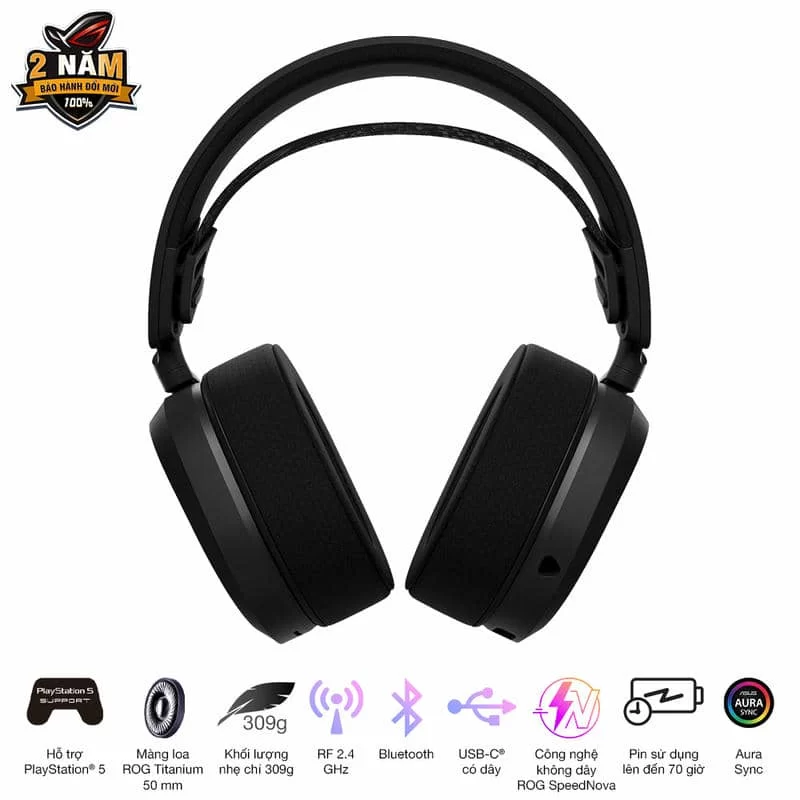 ASUS ROG Pelta Black Wireless Gaming Headset - Tri-mode connectivity, AuraSync, 309g, 50mm Titanium Drivers 7 ASUS ROG Pelta Black Wireless Gaming Headset - Tri-mode connectivity, AuraSync, 309g, 50mm Titanium Drivers - Ảnh 7