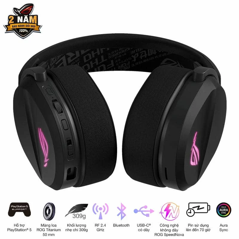 ASUS ROG Pelta Black Wireless Gaming Headset - Tri-mode connectivity, AuraSync, 309g, 50mm Titanium Drivers 8 ASUS ROG Pelta Black Wireless Gaming Headset - Tri-mode connectivity, AuraSync, 309g, 50mm Titanium Drivers - Ảnh 8