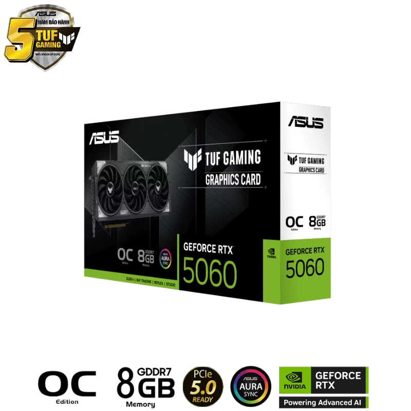 ASUS TUF Gaming GeForce RTX 5060 8GB GDDR7 OC Edition (TUF-RTX5060-O8G-GAMING) Graphics Card 3 ASUS TUF Gaming GeForce RTX 5060 8GB GDDR7 OC Edition (TUF-RTX5060-O8G-GAMING) Graphics Card - Ảnh 3