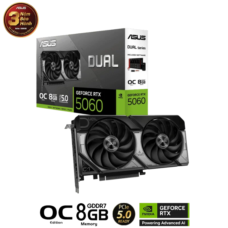 ASUS Dual GeForce RTX 5060 8GB GDDR7 OC Edition (DUAL-RTX5060-O8G) Graphics Card 1 ASUS Dual GeForce RTX 5060 8GB GDDR7 OC Edition (DUAL-RTX5060-O8G) Graphics Card