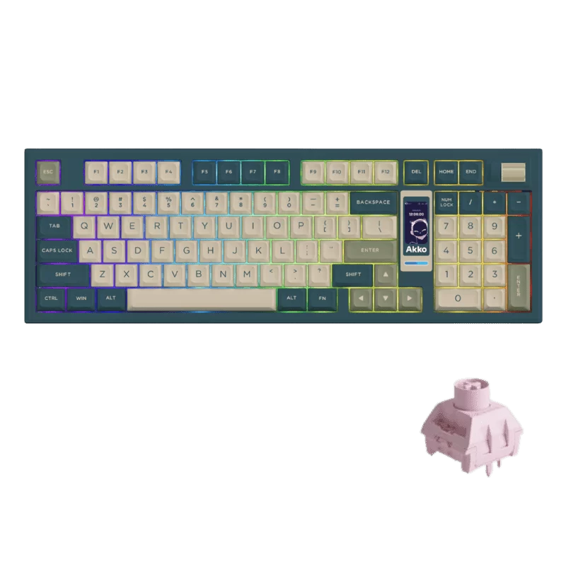 AKKO 5098B Ink Green Keyboard - 98%, TFT LCD screen, Multi-modes, Gasket mount, PBT Dye-Sub Keycaps, Hotswap, 8000mAh