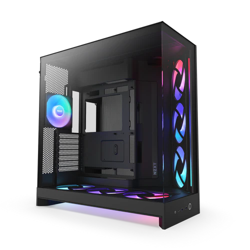 NZXT H9 Flow RGB+ Black Large Dual-Chamber Mid-Tower ATX Airflow Case - Control Hub includes 1 NZXT H9 Flow RGB+ Black Large Dual-Chamber Mid-Tower ATX Airflow Case - Control Hub includes