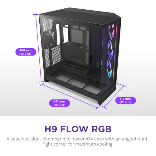 NZXT H9 Flow RGB+ Black Large Dual-Chamber Mid-Tower ATX Airflow Case - Control Hub includes 10 NZXT H9 Flow RGB+ Black Large Dual-Chamber Mid-Tower ATX Airflow Case - Control Hub includes - Ảnh 10