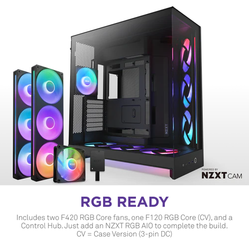 NZXT H9 Flow RGB+ Black Large Dual-Chamber Mid-Tower ATX Airflow Case - Control Hub includes 3 NZXT H9 Flow RGB+ Black Large Dual-Chamber Mid-Tower ATX Airflow Case - Control Hub includes - Ảnh 3