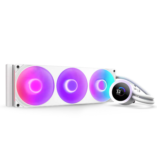 NZXT Kraken Plus 360 RGB V2 White AIO Liquid CPU Cooler - 1.54 inch LCD, 360mm radiator, F360 RGB Core (EV) Fan