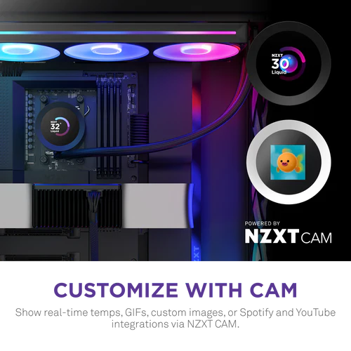 NZXT Kraken Plus 360 RGB V2 Black AIO Liquid CPU Cooler - 1.54 inch LCD, 360mm radiator, F360 RGB Core (EV) Fan 5 NZXT Kraken Plus 360 RGB V2 Black AIO Liquid CPU Cooler - 1.54 inch LCD, 360mm radiator, F360 RGB Core (EV) Fan - Ảnh 5