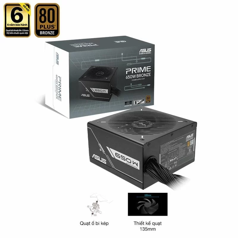 ASUS Prime 650B Black PSU - 650W Bronze, Dual Ball Fan Bearings, 135mm Fan Design 2 ASUS Prime 650B Black PSU - 650W Bronze, Dual Ball Fan Bearings, 135mm Fan Design - Ảnh 2