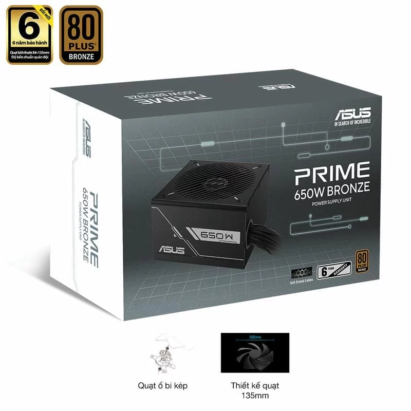 ASUS Prime 650B Black PSU - 650W Bronze, Dual Ball Fan Bearings, 135mm Fan Design 3 ASUS Prime 650B Black PSU - 650W Bronze, Dual Ball Fan Bearings, 135mm Fan Design - Ảnh 3