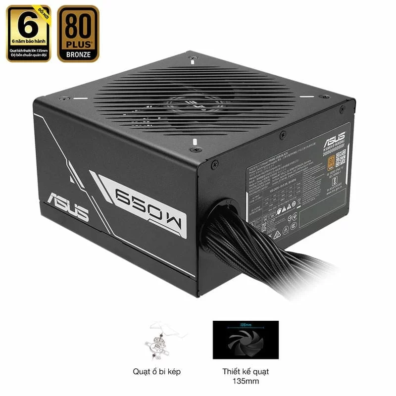 ASUS Prime 650B Black PSU - 650W Bronze, Dual Ball Fan Bearings, 135mm Fan Design 5 ASUS Prime 650B Black PSU - 650W Bronze, Dual Ball Fan Bearings, 135mm Fan Design - Ảnh 5