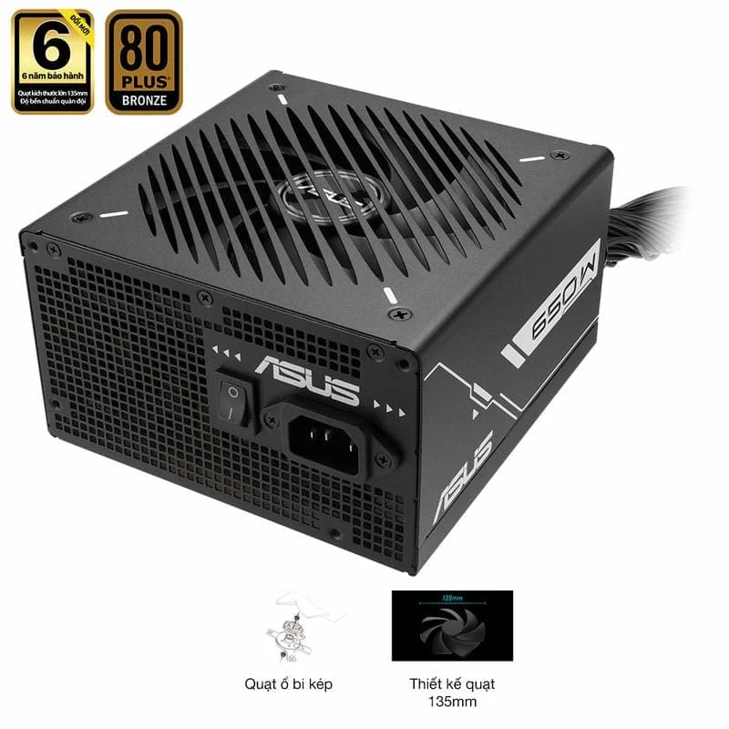 ASUS Prime 650B Black PSU - 650W Bronze, Dual Ball Fan Bearings, 135mm Fan Design 6 ASUS Prime 650B Black PSU - 650W Bronze, Dual Ball Fan Bearings, 135mm Fan Design - Ảnh 6