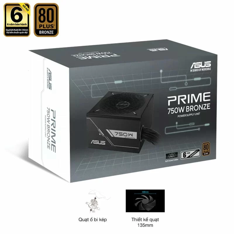 ASUS Prime 750B Black PSU - 750W Bronze, Dual Ball Fan Bearings, 135mm Fan Design 3 ASUS Prime 750B Black PSU - 750W Bronze, Dual Ball Fan Bearings, 135mm Fan Design - Ảnh 3