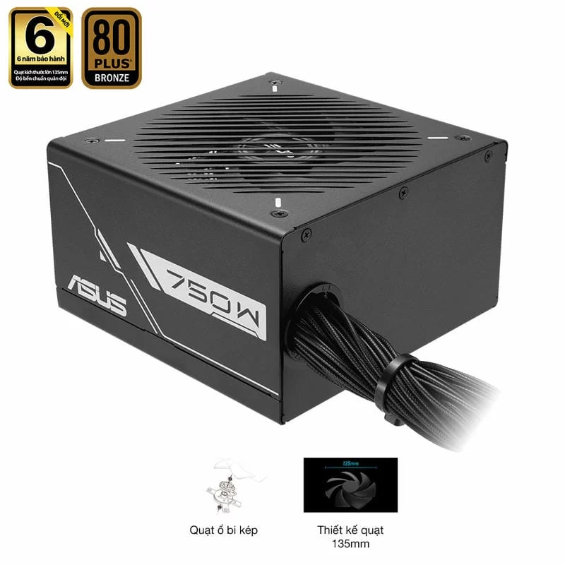 ASUS Prime 750B Black PSU - 750W Bronze, Dual Ball Fan Bearings, 135mm Fan Design 5 ASUS Prime 750B Black PSU - 750W Bronze, Dual Ball Fan Bearings, 135mm Fan Design - Ảnh 5