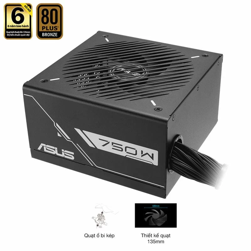 ASUS Prime 750B Black PSU - 750W Bronze, Dual Ball Fan Bearings, 135mm Fan Design 6 ASUS Prime 750B Black PSU - 750W Bronze, Dual Ball Fan Bearings, 135mm Fan Design - Ảnh 6
