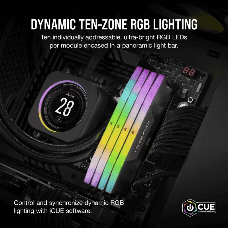 CORSAIR Vengeance RGB 96GB Memory Kit - Black, 96GB (2x48GB) DDR5, 5600MHz, CL40 DDR5 (CMH96GX5M2B5600C40) 9 CORSAIR Vengeance RGB 96GB Memory Kit - Black, 96GB (2x48GB) DDR5, 5600MHz, CL40 DDR5 (CMH96GX5M2B5600C40) - Ảnh 9