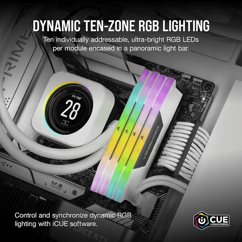 CORSAIR Vengeance RGB 32GB Memory Kit - White, 32GB (2x16GB) DDR5, 6000MHz, CL36 DDR5 (CMH32GX5M2E6000C36W) 9 CORSAIR Vengeance RGB 32GB Memory Kit - White, 32GB (2x16GB) DDR5, 6000MHz, CL36 DDR5 (CMH32GX5M2E6000C36W) - Ảnh 9