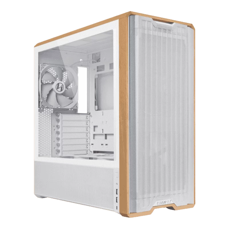 Lian Li LANCOOL 217 White Case - 170mm ARGB front fans, wood panels, USB Type-C Port, Tempered Glass Side Panel