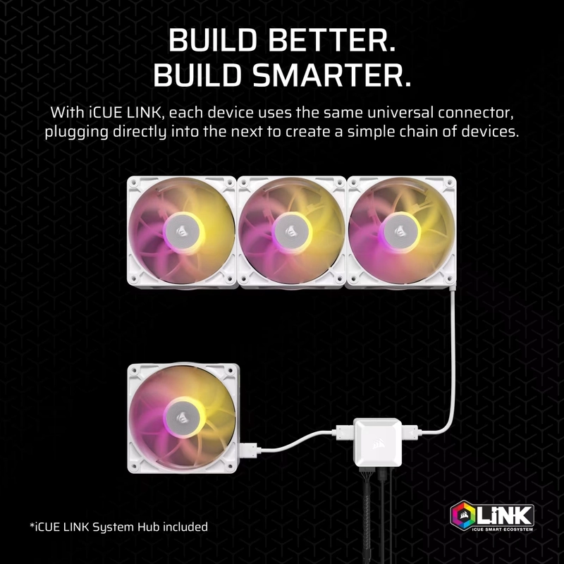 CORSAIR iCUE LINK RX120 MAX RGB White 120mm PWM Thick Fans Starter Kit Fans - 3x 120mm PWM Fan, iCUE LINK System Hub included 9 CORSAIR iCUE LINK RX120 MAX RGB White 120mm PWM Thick Fans Starter Kit Fans - 3x 120mm PWM Fan, iCUE LINK System Hub included - Ảnh 9