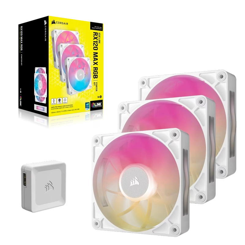 CORSAIR iCUE LINK RX120 MAX RGB White 120mm PWM Thick Fans Starter Kit Fans - 3x 120mm PWM Fan, iCUE LINK System Hub included 2 CORSAIR iCUE LINK RX120 MAX RGB White 120mm PWM Thick Fans Starter Kit Fans - 3x 120mm PWM Fan, iCUE LINK System Hub included - Ảnh 2