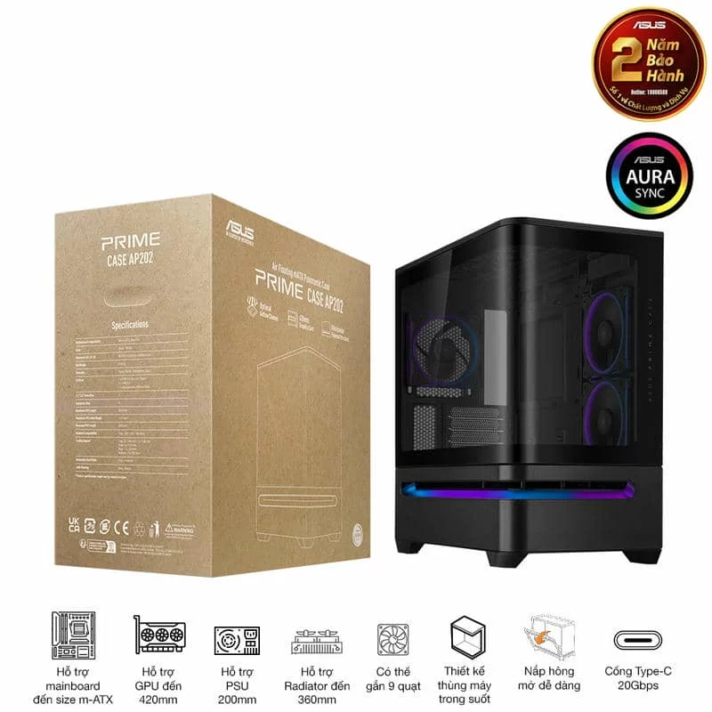 ASUS Prime AP202TG ARGB Black M-ATX Tempered Glass Case 2 ASUS Prime AP202TG ARGB Black M-ATX Tempered Glass Case - Ảnh 2