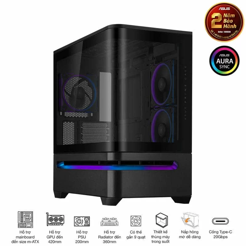 ASUS Prime AP202TG ARGB Black M-ATX Tempered Glass Case 4 ASUS Prime AP202TG ARGB Black M-ATX Tempered Glass Case - Ảnh 4