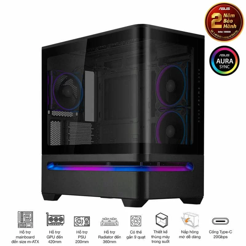 ASUS Prime AP202TG ARGB Black M-ATX Tempered Glass Case 5 ASUS Prime AP202TG ARGB Black M-ATX Tempered Glass Case - Ảnh 5
