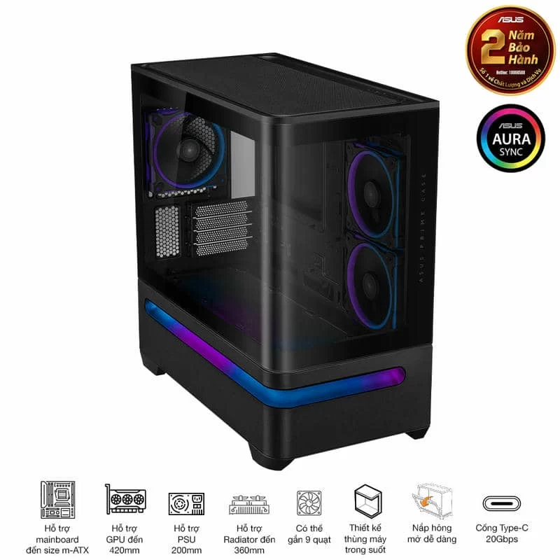 ASUS Prime AP202TG ARGB Black M-ATX Tempered Glass Case 6 ASUS Prime AP202TG ARGB Black M-ATX Tempered Glass Case - Ảnh 6