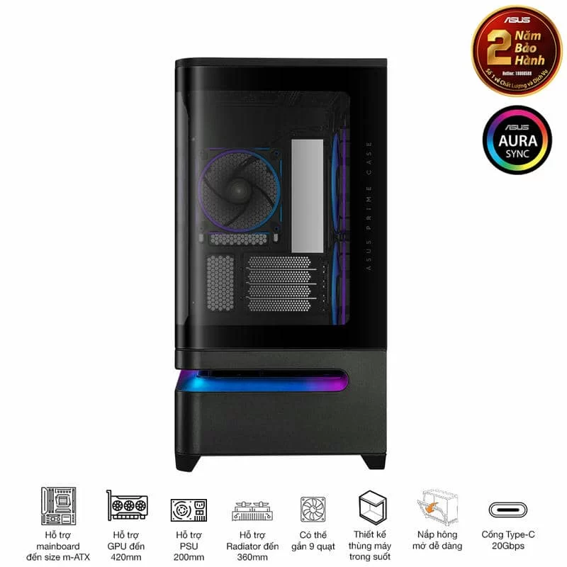 ASUS Prime AP202TG ARGB Black M-ATX Tempered Glass Case 7 ASUS Prime AP202TG ARGB Black M-ATX Tempered Glass Case - Ảnh 7