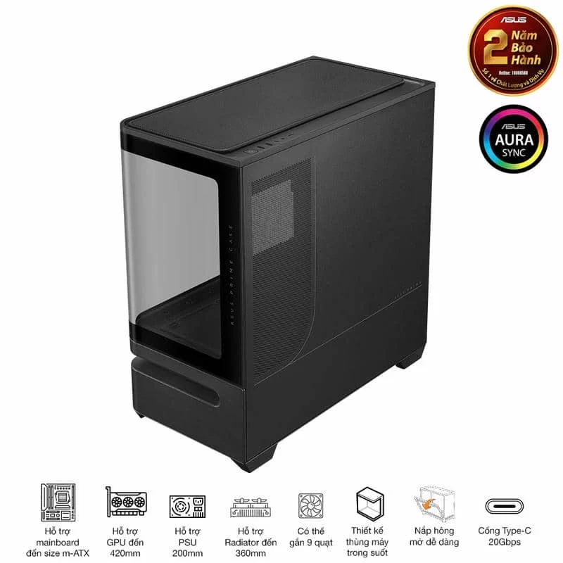 ASUS Prime AP202TG ARGB Black M-ATX Tempered Glass Case 8 ASUS Prime AP202TG ARGB Black M-ATX Tempered Glass Case - Ảnh 8