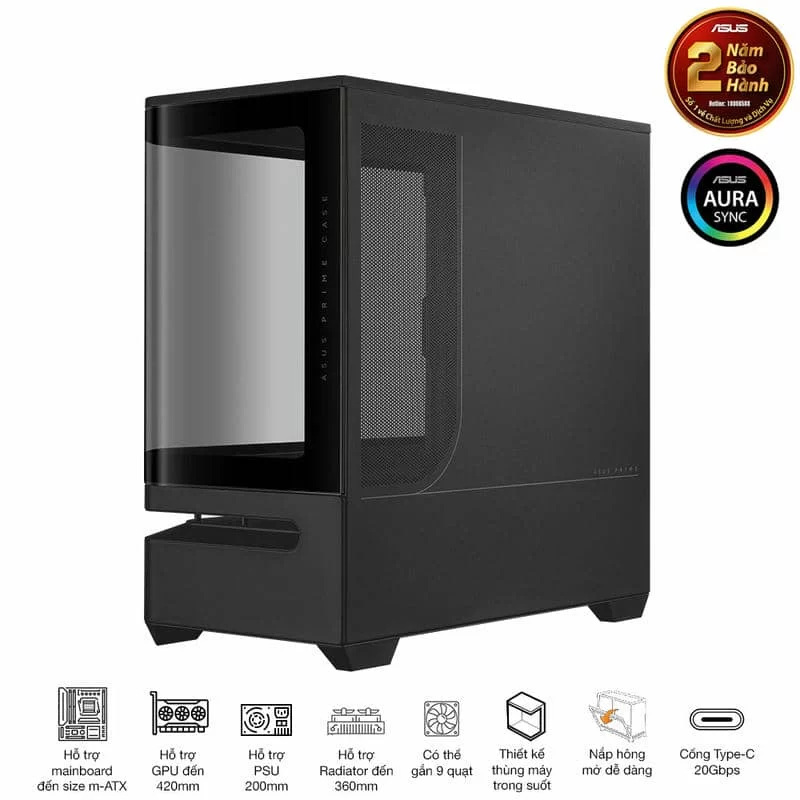 ASUS Prime AP202TG ARGB Black M-ATX Tempered Glass Case 9 ASUS Prime AP202TG ARGB Black M-ATX Tempered Glass Case - Ảnh 9