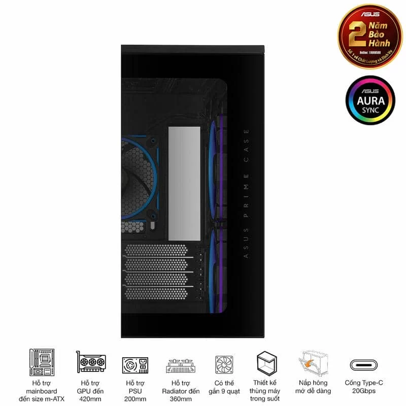 ASUS Prime AP202TG ARGB Black M-ATX Tempered Glass Case 10 ASUS Prime AP202TG ARGB Black M-ATX Tempered Glass Case - Ảnh 10