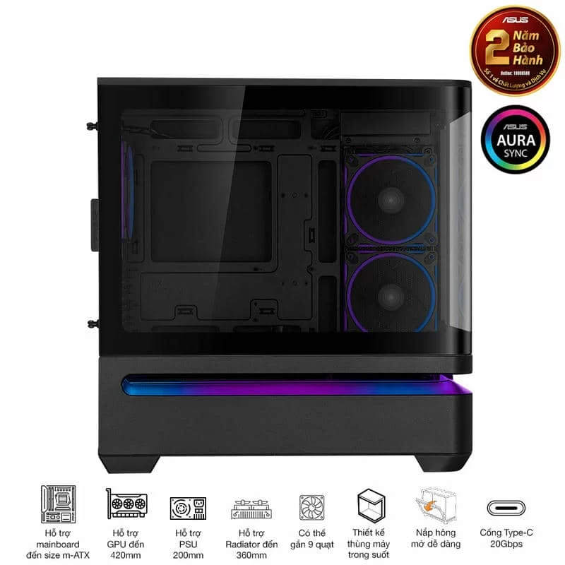 ASUS Prime AP202TG ARGB Black M-ATX Tempered Glass Case 11 ASUS Prime AP202TG ARGB Black M-ATX Tempered Glass Case - Ảnh 11