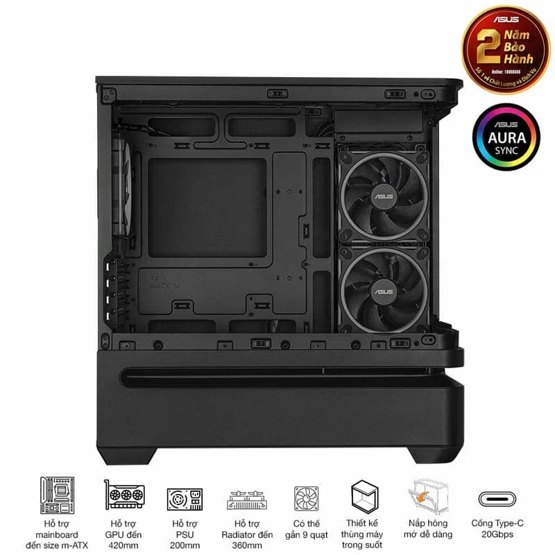 ASUS Prime AP202TG ARGB Black M-ATX Tempered Glass Case 12 ASUS Prime AP202TG ARGB Black M-ATX Tempered Glass Case - Ảnh 12