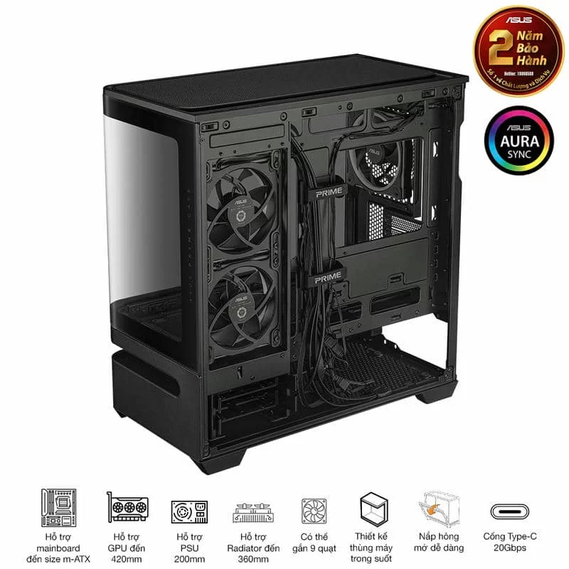 ASUS Prime AP202TG ARGB Black M-ATX Tempered Glass Case 14 ASUS Prime AP202TG ARGB Black M-ATX Tempered Glass Case - Ảnh 14