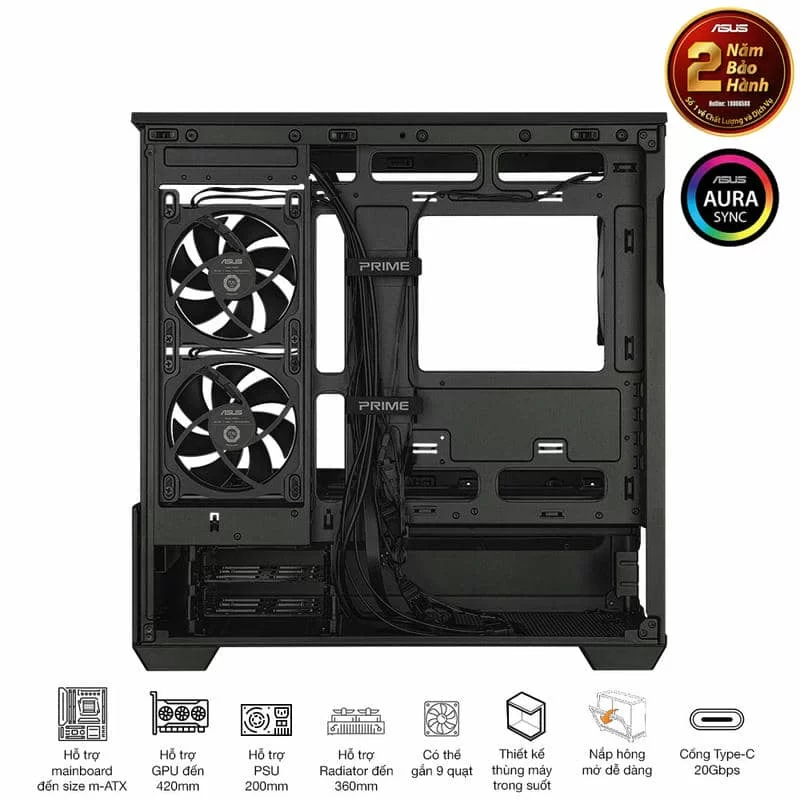ASUS Prime AP202TG ARGB Black M-ATX Tempered Glass Case 15 ASUS Prime AP202TG ARGB Black M-ATX Tempered Glass Case - Ảnh 15
