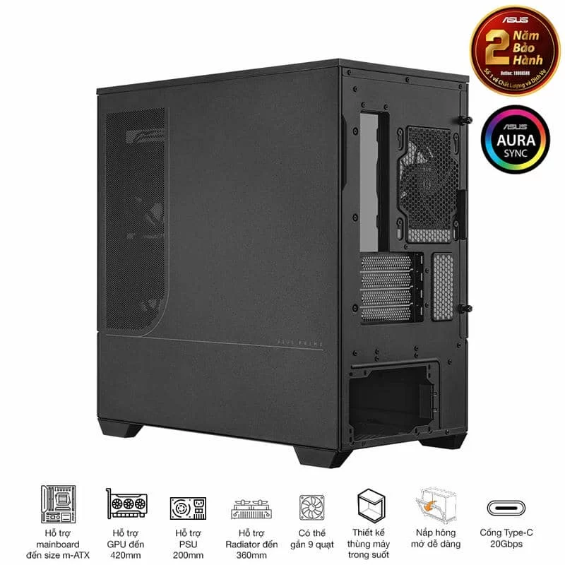 ASUS Prime AP202TG ARGB Black M-ATX Tempered Glass Case 16 ASUS Prime AP202TG ARGB Black M-ATX Tempered Glass Case - Ảnh 16
