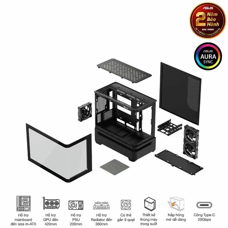 ASUS Prime AP202TG ARGB Black M-ATX Tempered Glass Case 20 ASUS Prime AP202TG ARGB Black M-ATX Tempered Glass Case - Ảnh 20