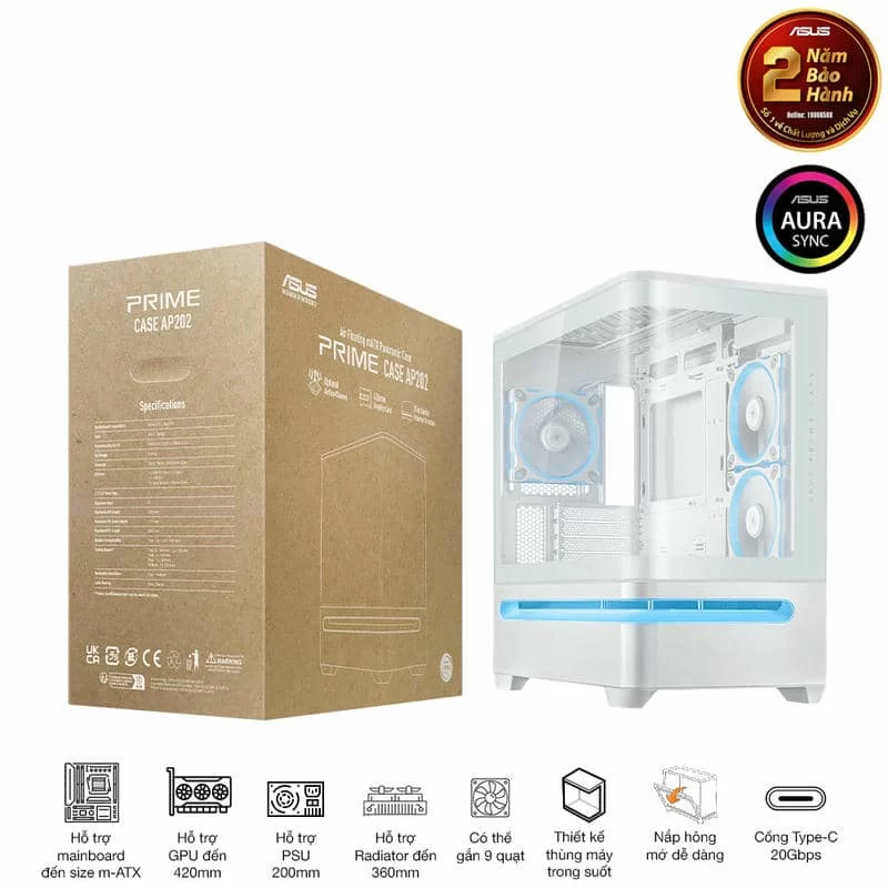 ASUS Prime AP202TG ARGB White M-ATX Tempered Glass Case 2 ASUS Prime AP202TG ARGB White M-ATX Tempered Glass Case - Ảnh 2