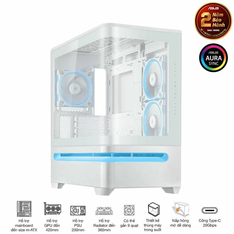 ASUS Prime AP202TG ARGB White M-ATX Tempered Glass Case 4 ASUS Prime AP202TG ARGB White M-ATX Tempered Glass Case - Ảnh 4