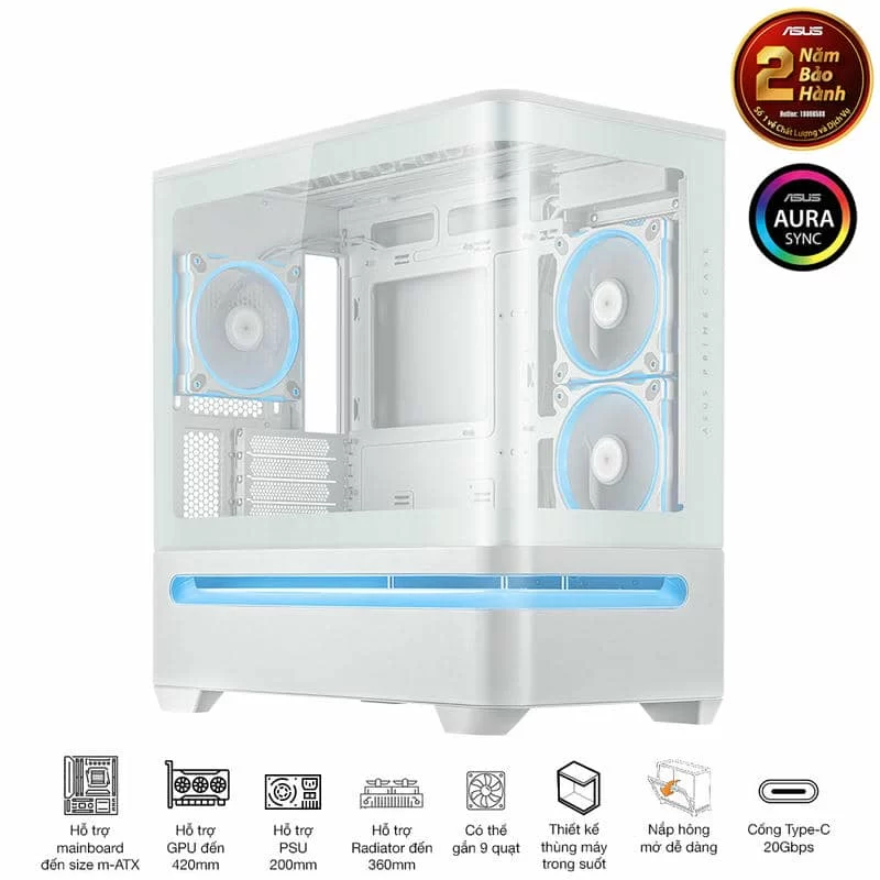 ASUS Prime AP202TG ARGB White M-ATX Tempered Glass Case 5 ASUS Prime AP202TG ARGB White M-ATX Tempered Glass Case - Ảnh 5