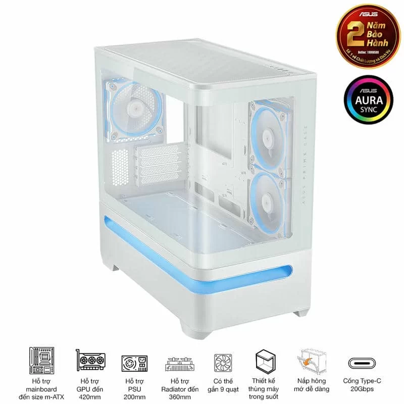 ASUS Prime AP202TG ARGB White M-ATX Tempered Glass Case 6 ASUS Prime AP202TG ARGB White M-ATX Tempered Glass Case - Ảnh 6