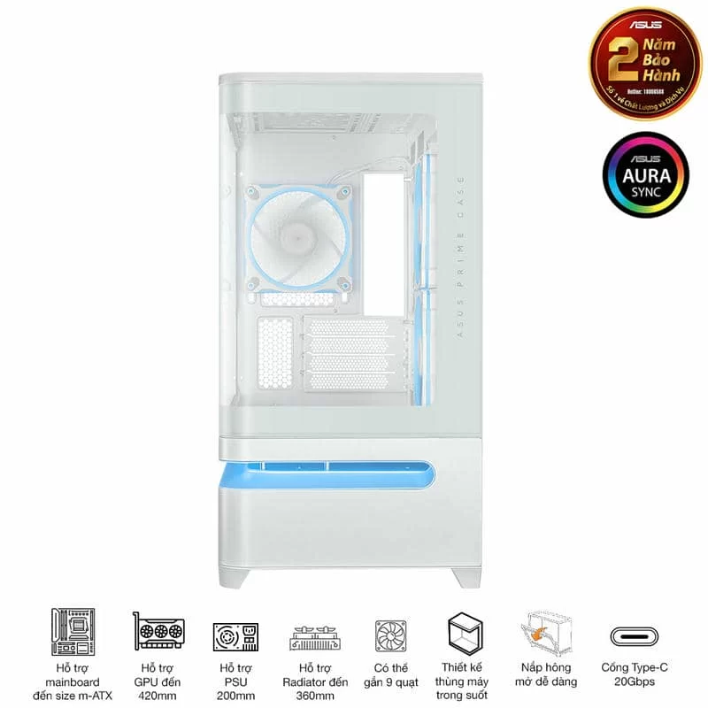 ASUS Prime AP202TG ARGB White M-ATX Tempered Glass Case 7 ASUS Prime AP202TG ARGB White M-ATX Tempered Glass Case - Ảnh 7