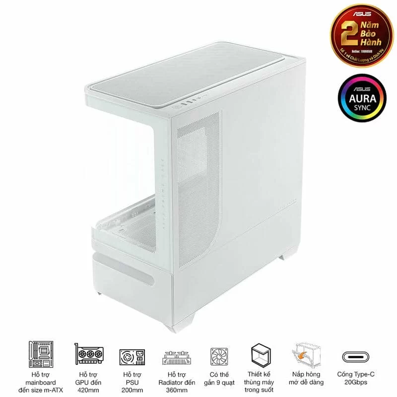 ASUS Prime AP202TG ARGB White M-ATX Tempered Glass Case 8 ASUS Prime AP202TG ARGB White M-ATX Tempered Glass Case - Ảnh 8