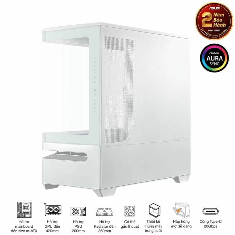 ASUS Prime AP202TG ARGB White M-ATX Tempered Glass Case 9 ASUS Prime AP202TG ARGB White M-ATX Tempered Glass Case - Ảnh 9