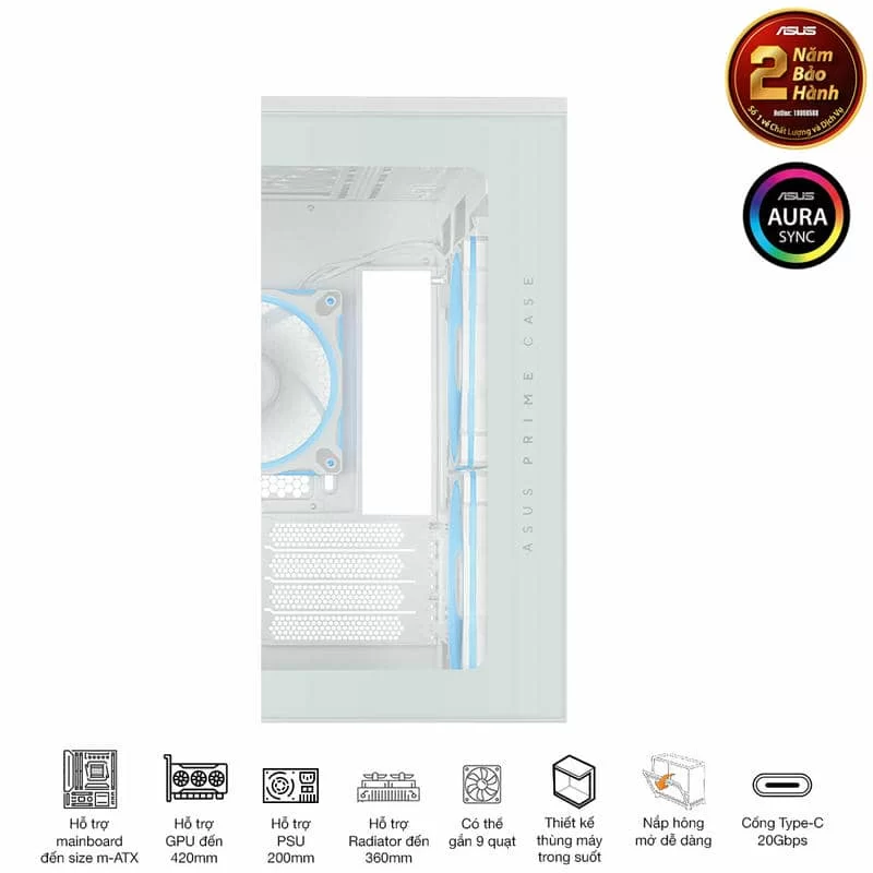 ASUS Prime AP202TG ARGB White M-ATX Tempered Glass Case 10 ASUS Prime AP202TG ARGB White M-ATX Tempered Glass Case - Ảnh 10