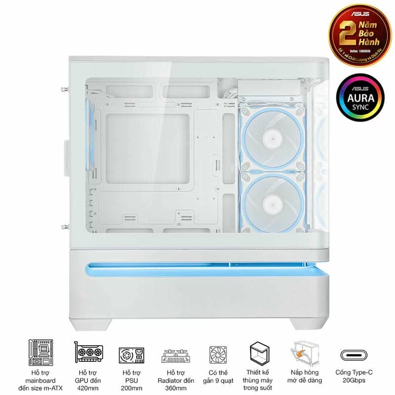 ASUS Prime AP202TG ARGB White M-ATX Tempered Glass Case 11 ASUS Prime AP202TG ARGB White M-ATX Tempered Glass Case - Ảnh 11
