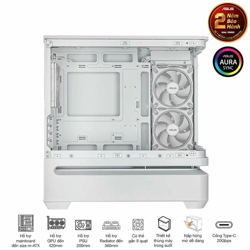 ASUS Prime AP202TG ARGB White M-ATX Tempered Glass Case 12 ASUS Prime AP202TG ARGB White M-ATX Tempered Glass Case - Ảnh 12