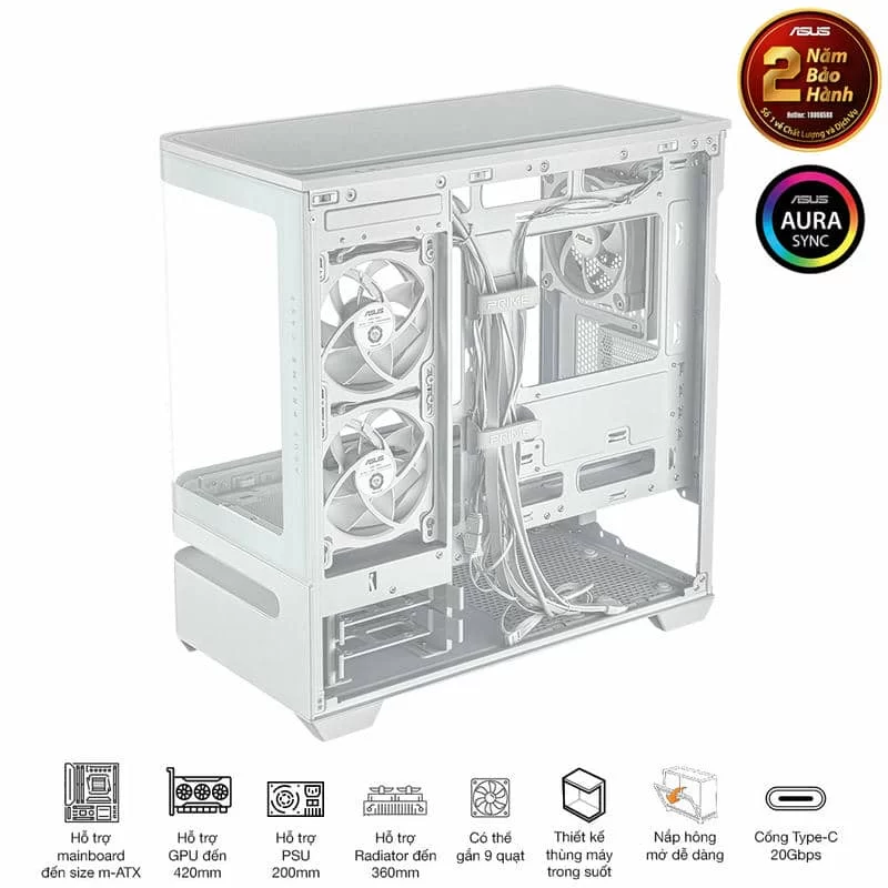 ASUS Prime AP202TG ARGB White M-ATX Tempered Glass Case 14 ASUS Prime AP202TG ARGB White M-ATX Tempered Glass Case - Ảnh 14