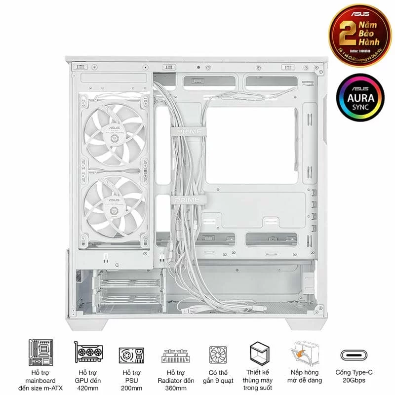 ASUS Prime AP202TG ARGB White M-ATX Tempered Glass Case 15 ASUS Prime AP202TG ARGB White M-ATX Tempered Glass Case - Ảnh 15